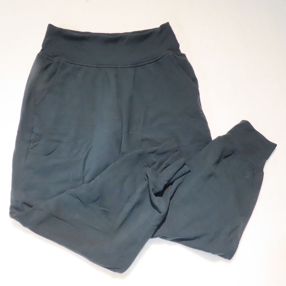 Athleta Coaster Luxe High Rise Joggers Black Soft Fleece Pants Womens Small